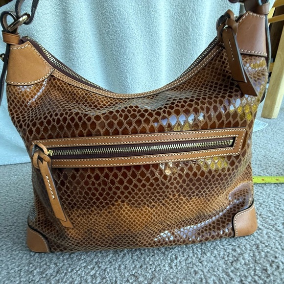 Vintage Dooney & Bourke Brown Leather Suede Shoulder Bag Snake Skin Embossed - Picture 7 of 16